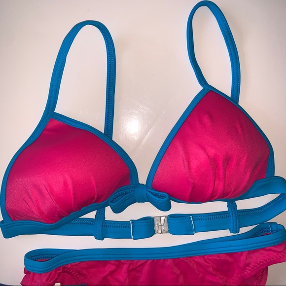 NWT 80s Vintage Blue & Pink Bow Bikini Set - Picture 2 of 9
